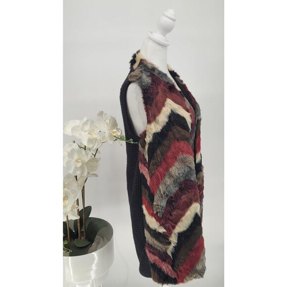 Joseph A Size L Y2K Chevron Print Faux Fur Warm Open Front Vest Aspen Chic - Picture 5 of 9